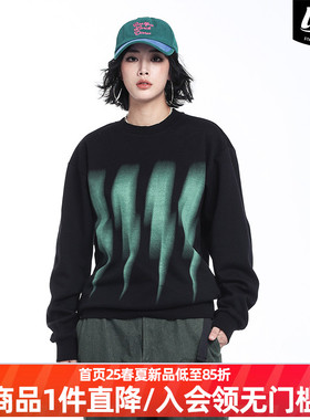 LNBR闪电印花黑色套头卫衣男女同款纯色百搭青少年上衣加大码