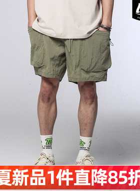 LNBR熊電25夏季新品绿色大口袋抽绳工装休闲短裤男美式高街加大码