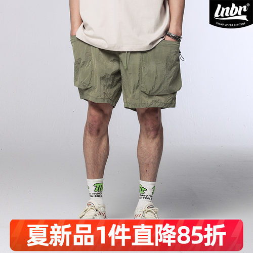 LNBR熊電25夏季新品绿色大口袋抽绳工装休闲短裤男美式高街加大码