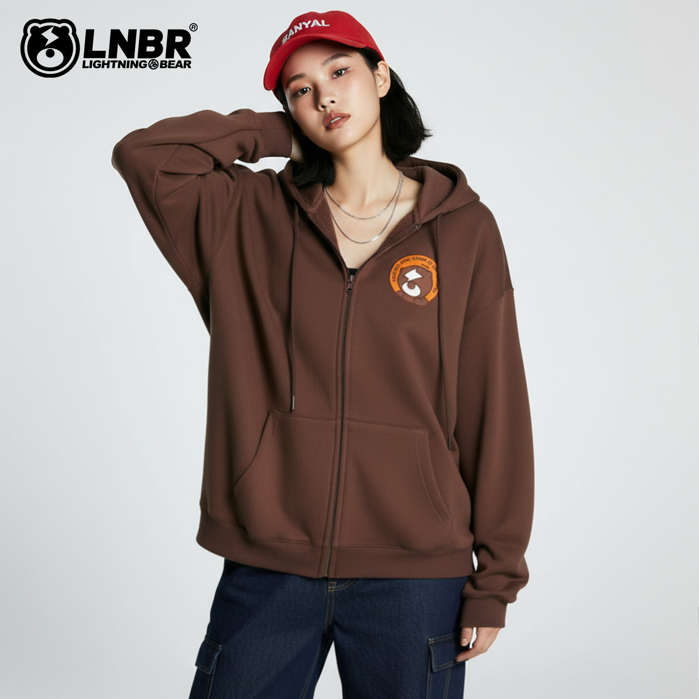 LIGHTNING BEAR潮流加大码高级感上衣男加肥宽松拉链带帽卫衣男女