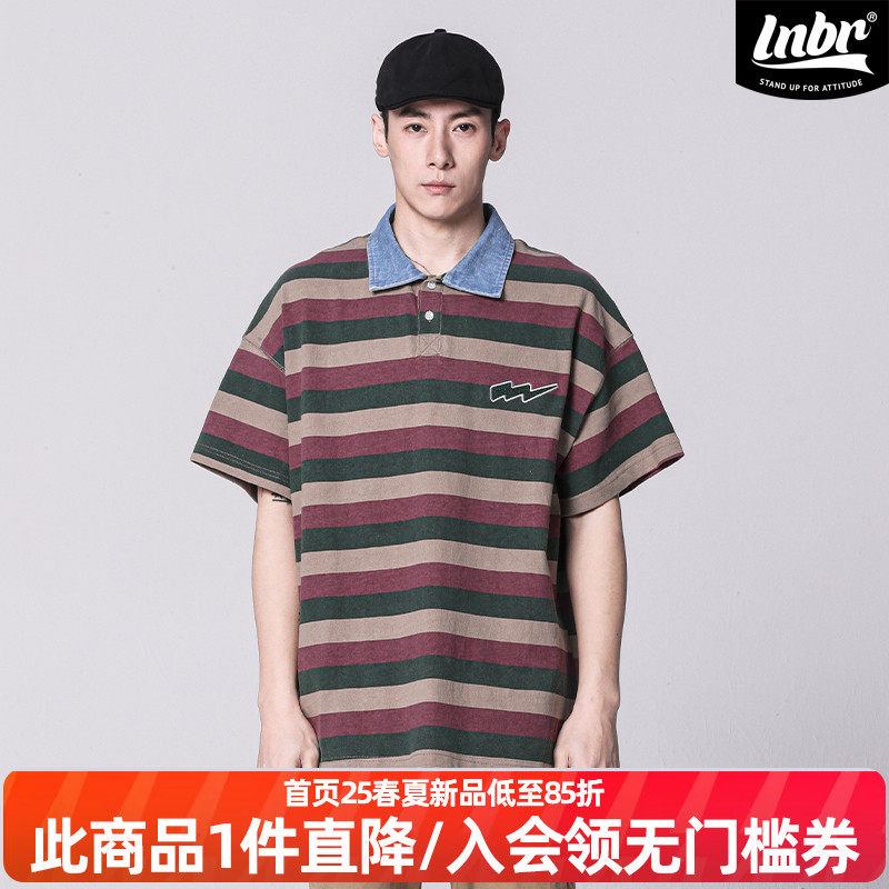 LNBR夏新品条纹polo衫男短袖潮牌ins百搭春夏美式翻领T恤情侣大码,男装,Polo衫,淘宝优惠券,粉丝福利购,淘宝优惠卷