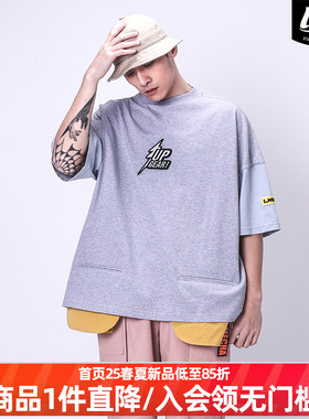 LNBR短袖oversizeT恤闪电印花宽松大码加大潮牌t恤
