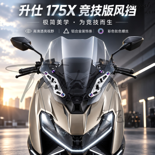天飞仕适用升仕175X竞技款改装前挡风玻璃175x前风挡黑化护胸配件