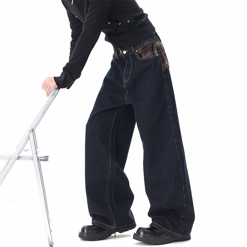 2026春季拼接装饰牛仔裤男美式休闲复古裤子休闲痞帅高街潮流款,男装,休闲裤,淘宝优惠券,粉丝福利购,淘宝优惠卷