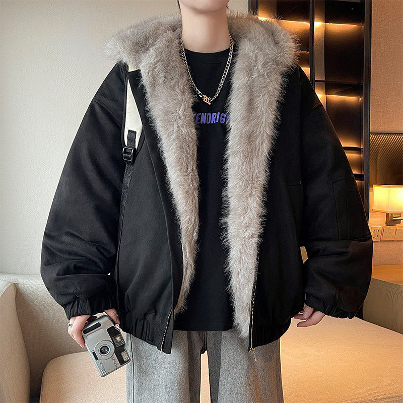 冬季美式复古潮流新品男女毛领连帽座山雕加厚棉衣保暖夹克外套