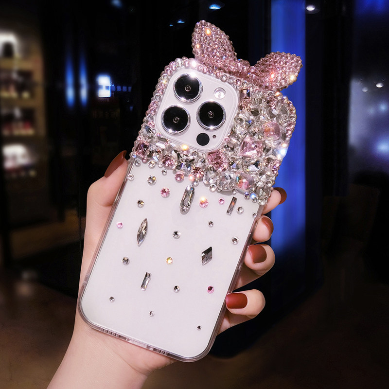 华为P60镶钻手机壳奢华Mate40pro带钻石闪P50保护套P30粉色水晶高级nova11全包适用荣耀90女潮80se蝴蝶结立体