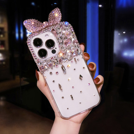 高级粉水晶oppoReno10镶钻手机壳奢华Reno9pro+带钻石闪8se保护套防摔7全包6网红蝴蝶结5K软硅胶findx3可爱女
