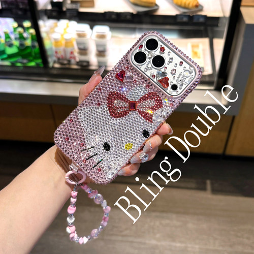 苹果18ProMax水钻手机壳女iPhone17卡通猫16适用15plus带钻14可爱