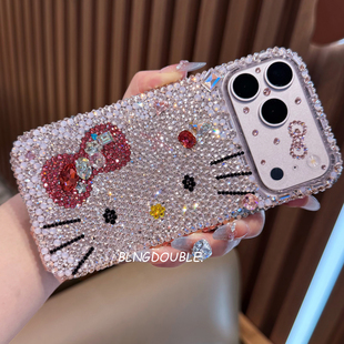 网红同款适用iPhone17Pro Max苹果16手机壳新款14奢华水钻可爱卡通猫15plus保护套13全包X防摔11女12mini带钻