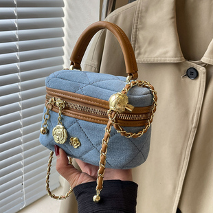 时尚 今年流行迷你手提包包女2024新款 盒子水桶包菱格链条斜挎小包