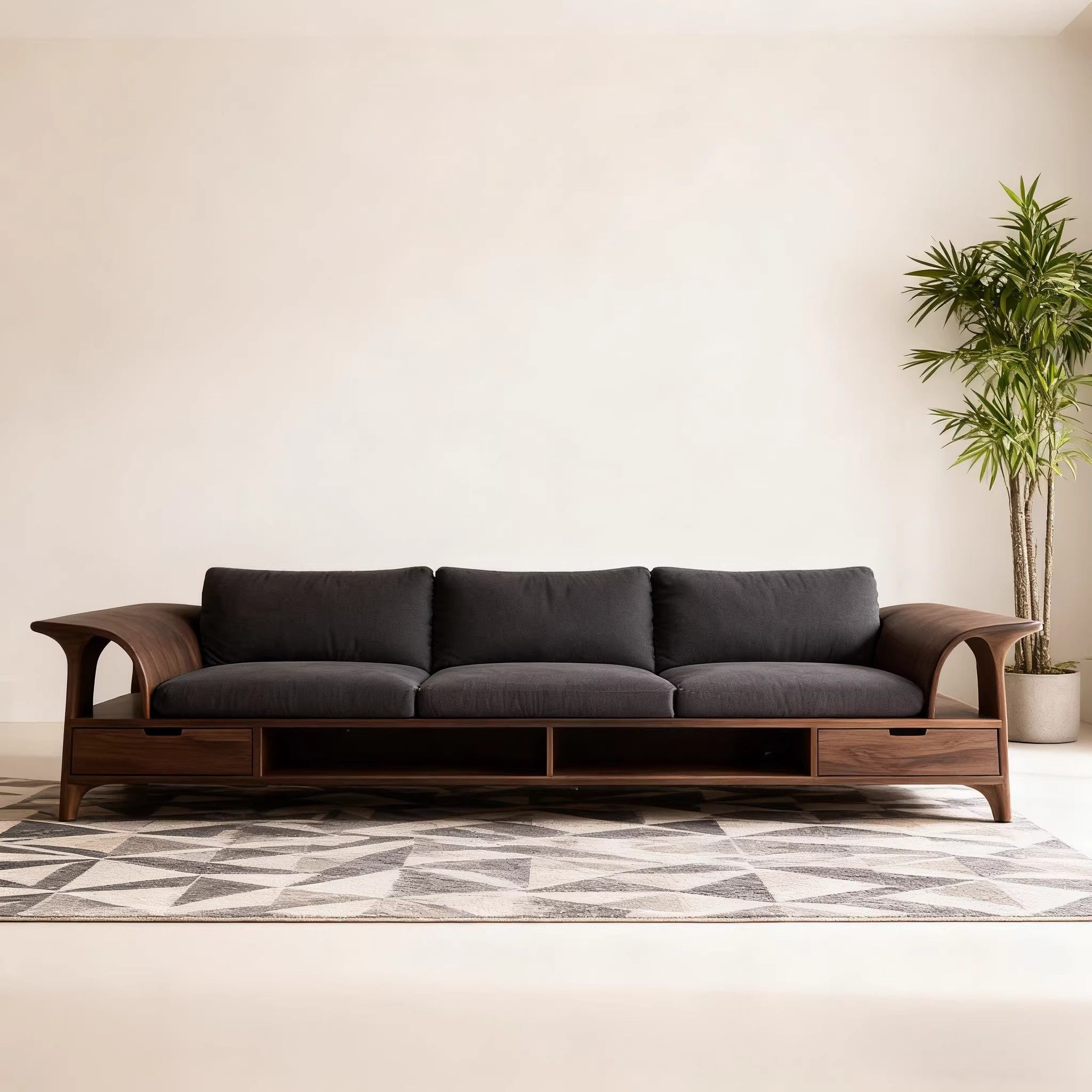 中古风新中式实木沙发2025新款高端黑胡桃木客厅布艺储物直排沙发,住宅家具,实木沙发,淘宝优惠券,粉丝福利购,淘宝优惠卷