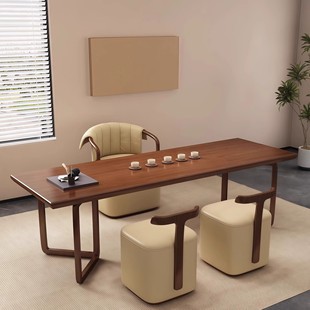 新中式胡桃木茶桌椅组合实木泡茶桌书桌一体两用茶台办公室接待