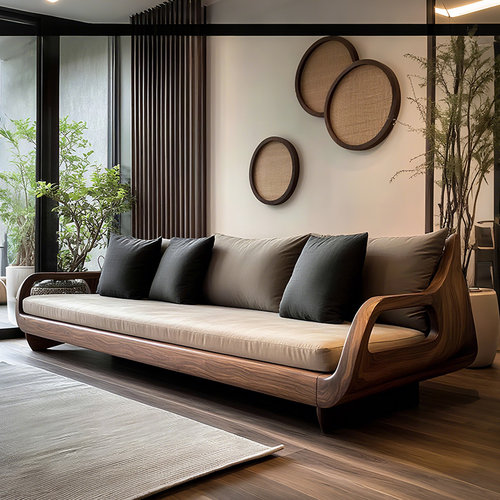 新款北美黑胡桃木实木沙发直排现代极简客厅高端家具酒店别墅会所