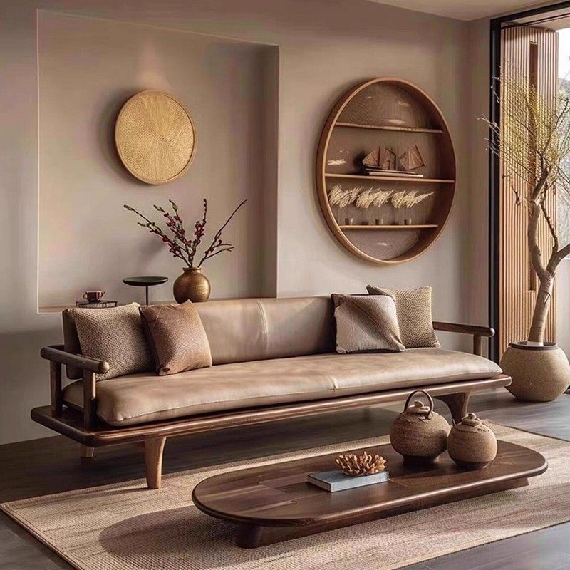 新中式北美黑胡桃木实木沙发客厅2025新款高端直排布艺沙发小户型