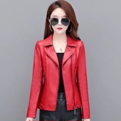 款 西装 女休闲皮夹克青中年女短款 高档2025秋季 韩版 修身 领皮衣大码