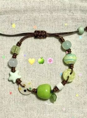 2025青苹果乐园小众设计手工编绳彩色串珠手链可爱甜美小清新手绳