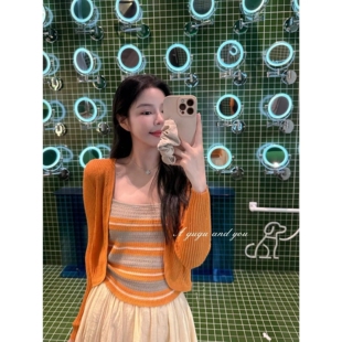 新款韩系甜妹风条纹吊带针织开衫套装夏季温柔减龄显瘦两件套上衣