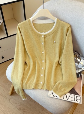 撞色假两件针织开衫上衣女秋季新款简约气质百搭时尚舒适外搭毛衣