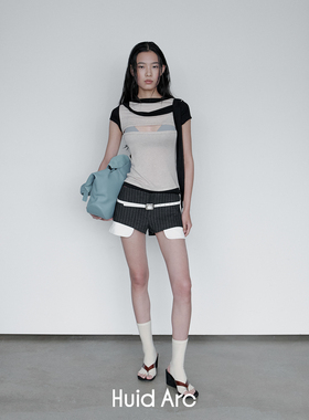 Huid Arc* 25ss 正反两穿天丝拼色飘带短袖