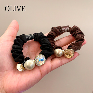 高级感头绳水钻珍珠大肠发圈女气质马尾丸子头发绳皮套皮筋发饰新