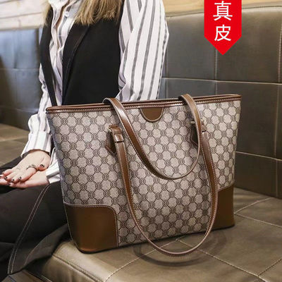 香港潮牌大包2025春夏新款真皮女大容量托特包单肩手提包通勤女包