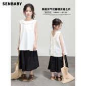 现货亲子 女童设计感上衣宽松八分裤 童装 新款 套装 两件套夏季