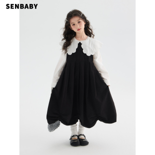 女童套装 senbaby童装 春季 儿童花边大翻领长袖 背心裙 衬衫 现货