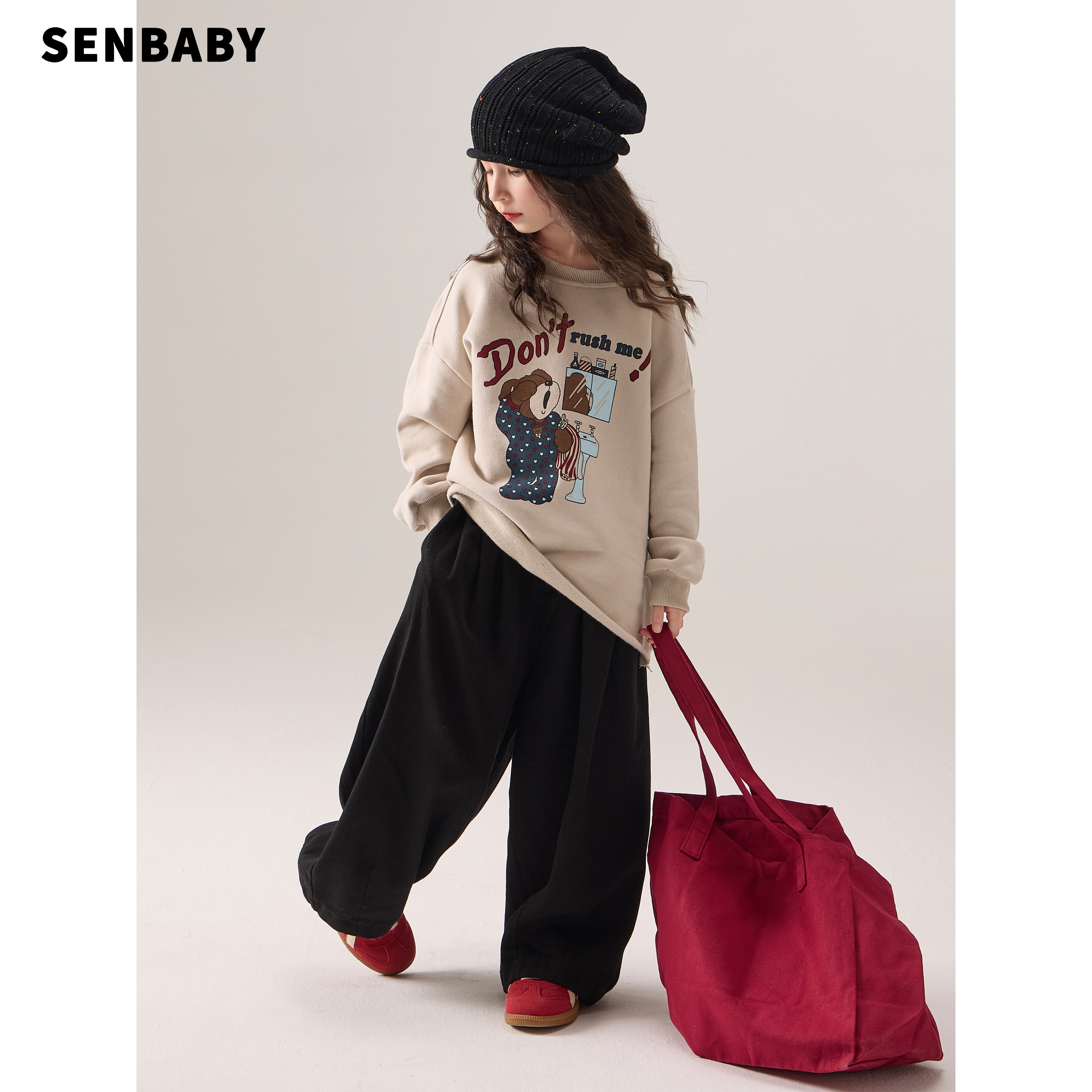 【现货】senbaby童装 女童卫衣外套2025秋冬女孩衣服抓绒卷边卫衣