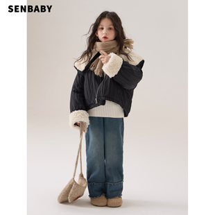 冬季 senbaby女童棉衣2025新款 潮加绒保暖儿童羊羔绒棉服 现货