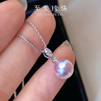 日本AKOYA天然海水珍珠吊坠天女单颗项链18K白金款正圆无暇锁骨链