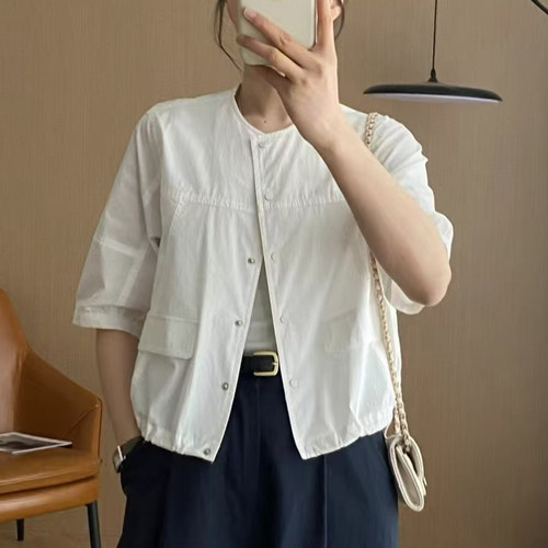 夏季新款短袖短款显瘦女衬衫