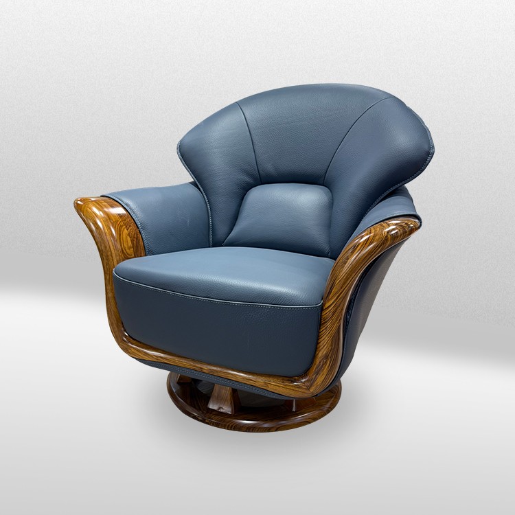 乌金休闲旋转沙发单人新中式真皮沙发高靠背设计师转椅实木老虎椅