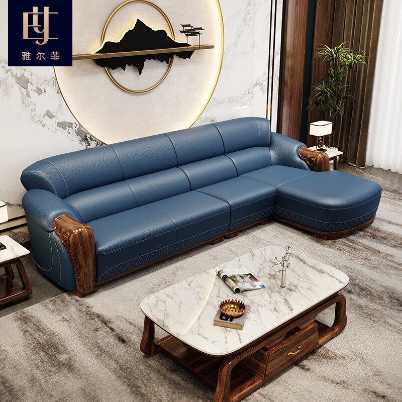 乌金木真皮沙发加厚牛皮客厅组合实木转角大小户型别墅家具L型