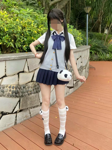 原创jk制服女初秋日系学院风浅灰针织衫背心内搭衬衫叠穿短裙套装