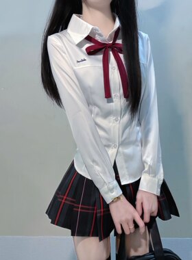 学院风显瘦收腰白色衬衫女款2026秋季新款校供Jk制服小岛刺绣衬衣