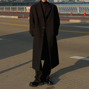 宅男社轻熟风西装领中长款毛呢大衣男士冬季加厚保暖韩系呢子外套