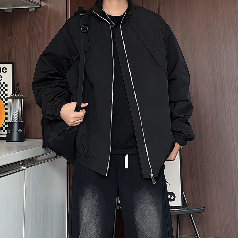宅男社2026春装新款现货立领夹克男外套宽松大码潮上衣学生简约