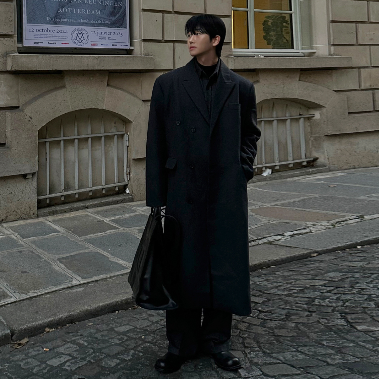 宅男社韩系轻熟风中长款毛呢大衣男士冬季宽松加厚西装领呢子外套