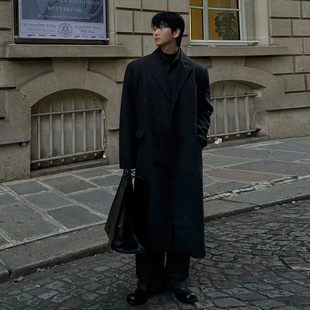 宅男社韩系轻熟风中长款毛呢大衣男士冬季宽松加厚西装领呢子外套