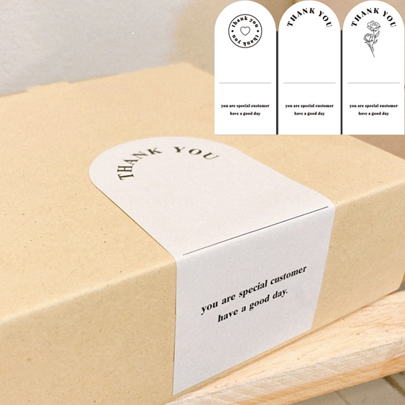 50张/包白色长方形感谢贴纸简约英文礼盒密封贴标签包装装饰封条