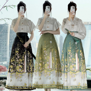 潮艺街2024新款 明制汉服成人女织金妆花拼接纱 原创高档马面裙套装