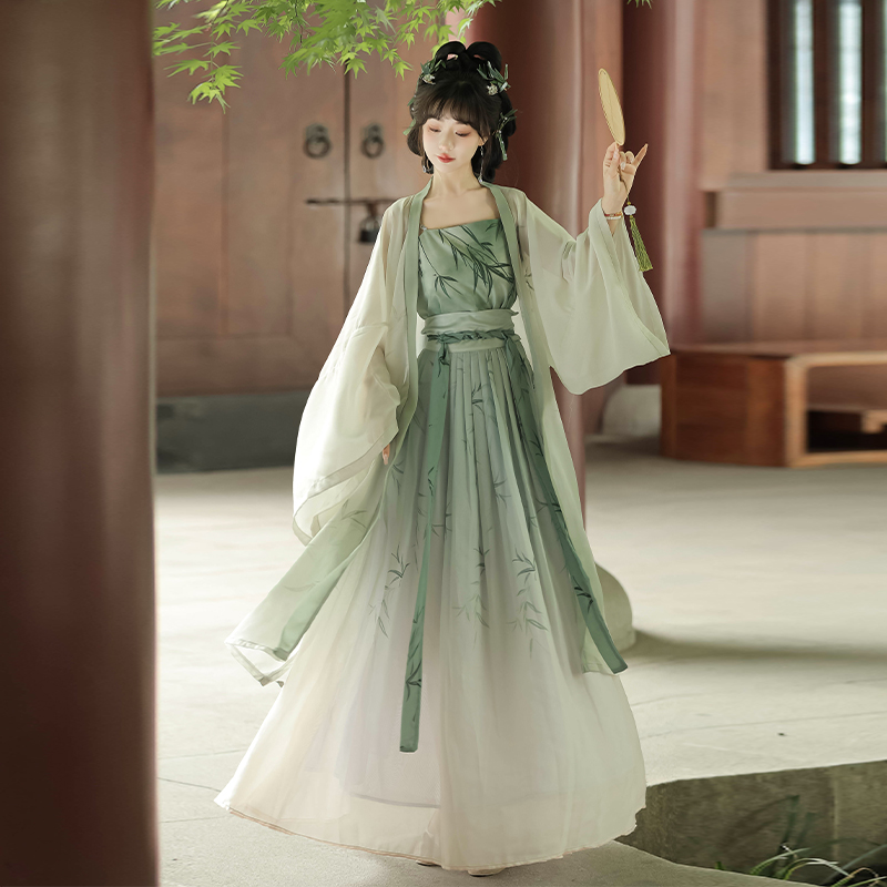 原創(chuàng)漢服女2024新款春夏新中式吊帶齊腰襦裙全套中國風宋制改良款