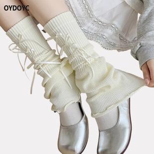 OYDOYC y2k亚文化白色jk腿套 小腿袜套女蝴蝶结丝带堆堆袜春夏薄款