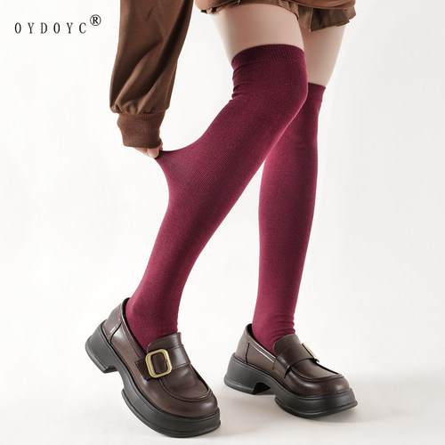 OYDOYC 秋冬季新款安克拉红过膝袜女款高筒长筒酒红色长袜大腿袜