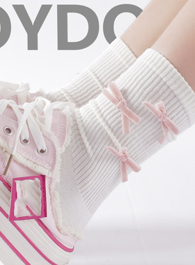 OYDOYC 蝴蝶结白色袜子女款甜美少女韩系中筒袜夏季薄款百搭长袜