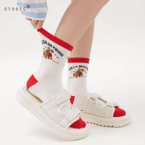 OYDOYC 小熊可爱潮袜女生学院风百搭中筒袜个性潮流棉袜小众长袜