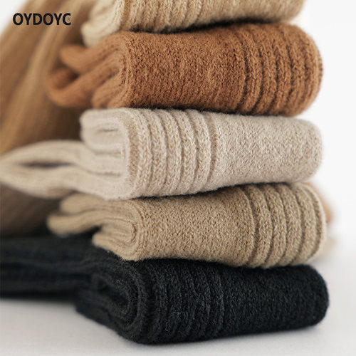 OYDOYC冬天加绒加厚保暖中筒袜女冬季纯色羊毛堆堆袜简约百搭长袜