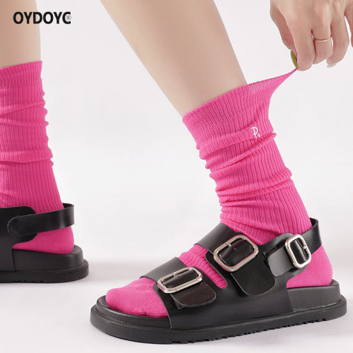 OYDOYC 秋冬日系粉色小腿袜女款潮流个性小众堆堆袜高筒长筒女袜
