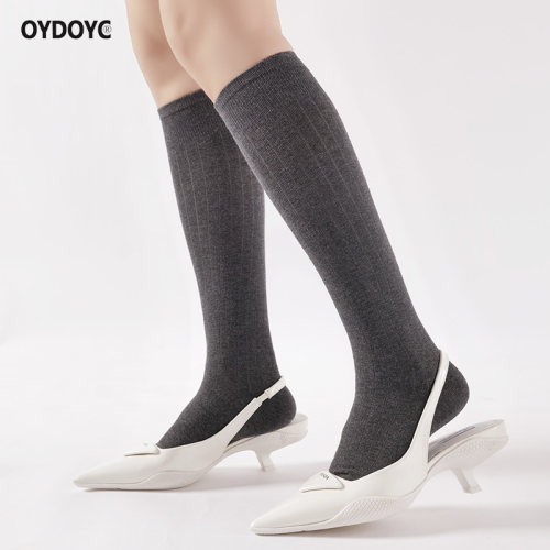OYDOYC秋冬深灰色简约百搭小腿袜女款纯棉高筒长筒堆堆袜纯色长袜