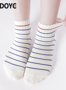OYDOYC 条纹短袜子女款夏季吸汗透气运动休闲棉袜低帮白色短筒袜